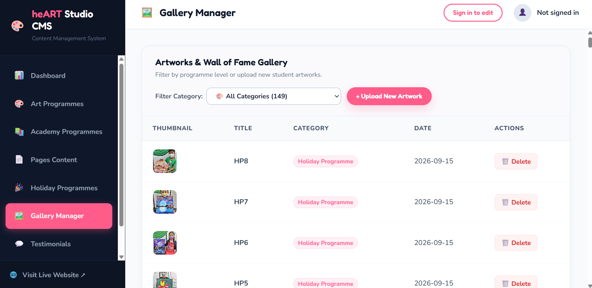 heART Studio - Art school website screenshot 15